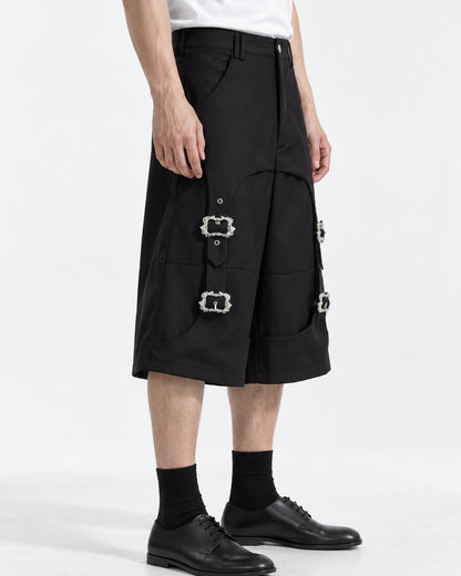 Wide-Leg Pants with Buckle Strap Detail