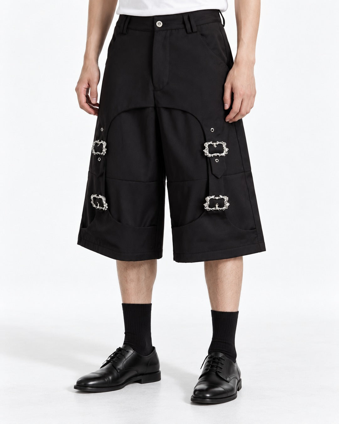 Wide-Leg Pants with Buckle Strap Detail
