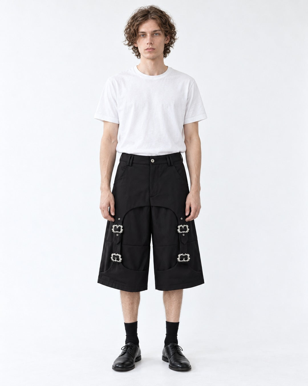 Wide-Leg Pants with Buckle Strap Detail