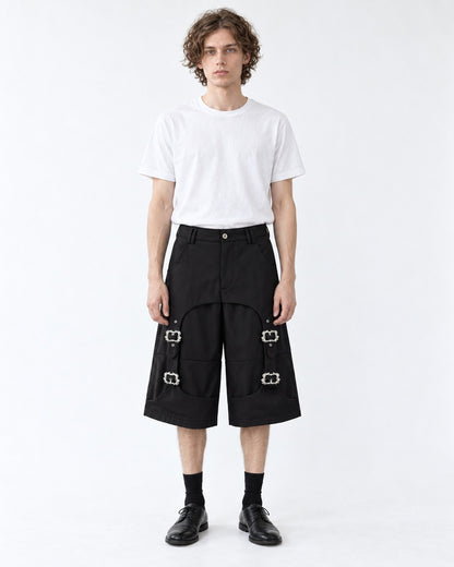 Wide-Leg Pants with Buckle Strap Detail