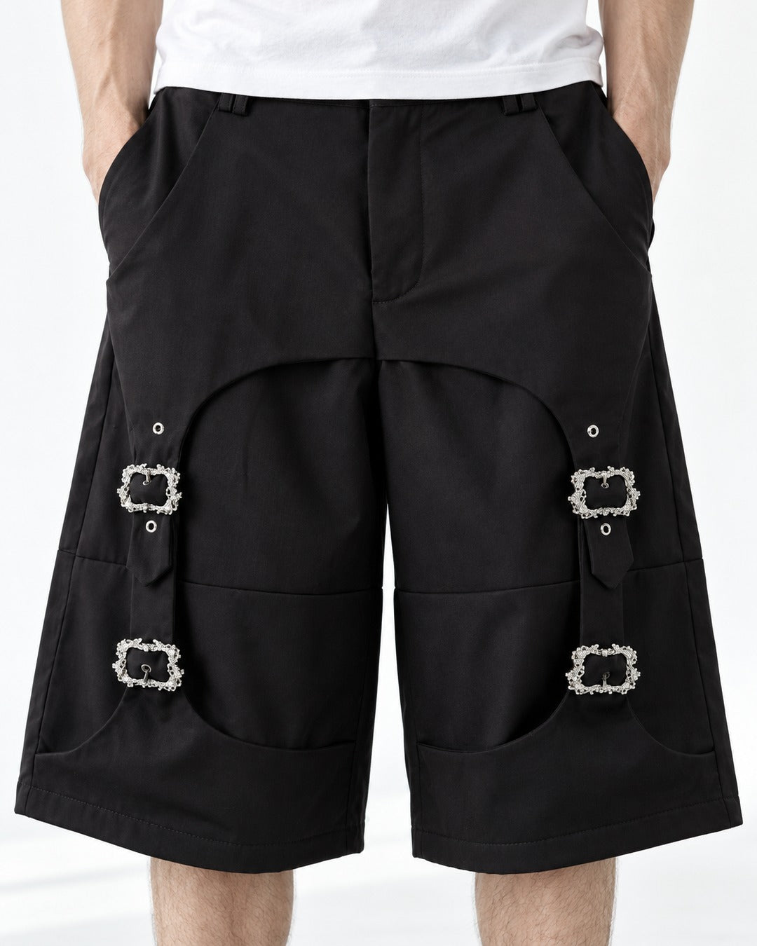 Wide-Leg Pants with Buckle Strap Detail