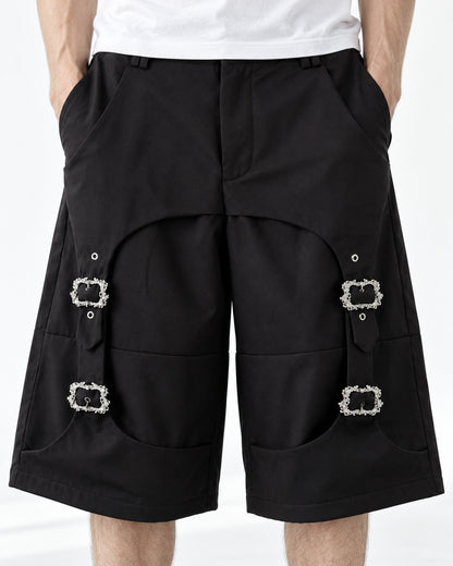 Wide-Leg Pants with Buckle Strap Detail