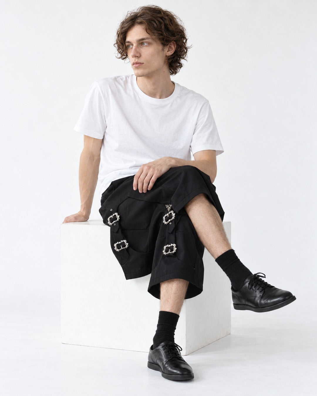 Wide-Leg Pants with Buckle Strap Detail