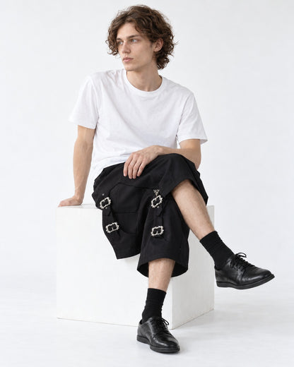 Wide-Leg Pants with Buckle Strap Detail