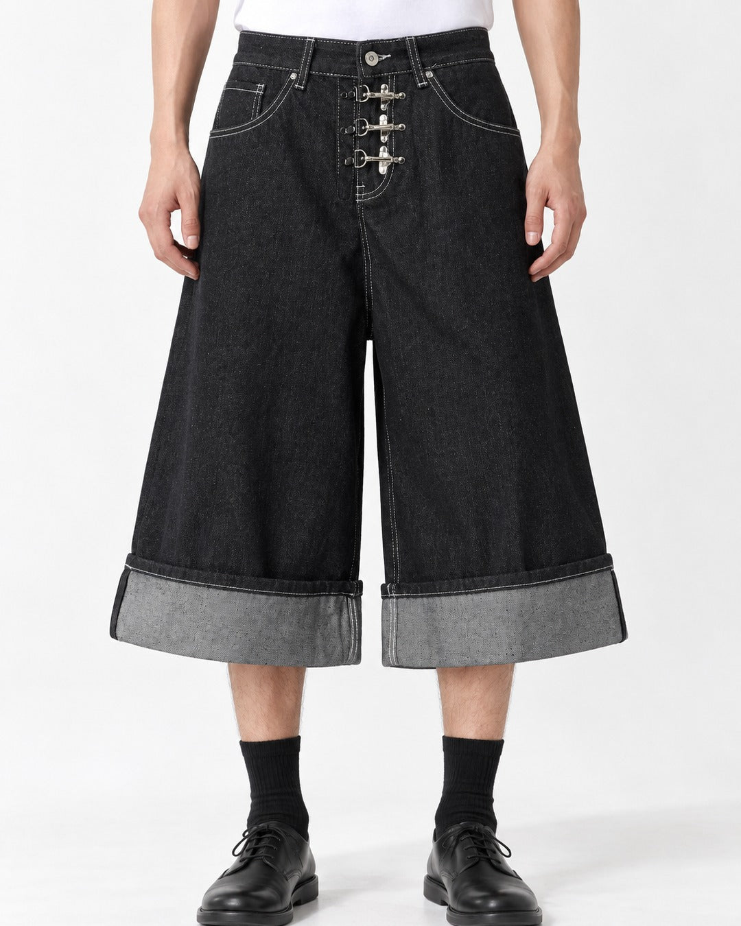 Cropped Wide-Leg Pants with Cuffed Hem
