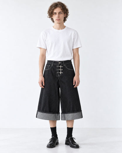 Cropped Wide-Leg Pants with Cuffed Hem