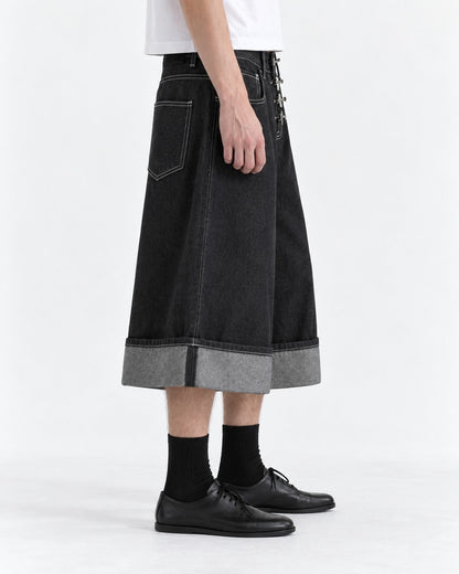 Cropped Wide-Leg Pants with Cuffed Hem