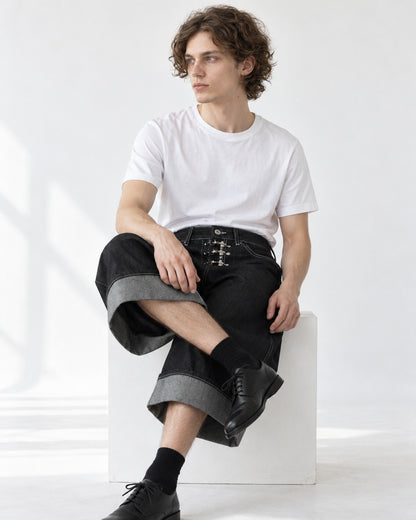 Cropped Wide-Leg Pants with Cuffed Hem