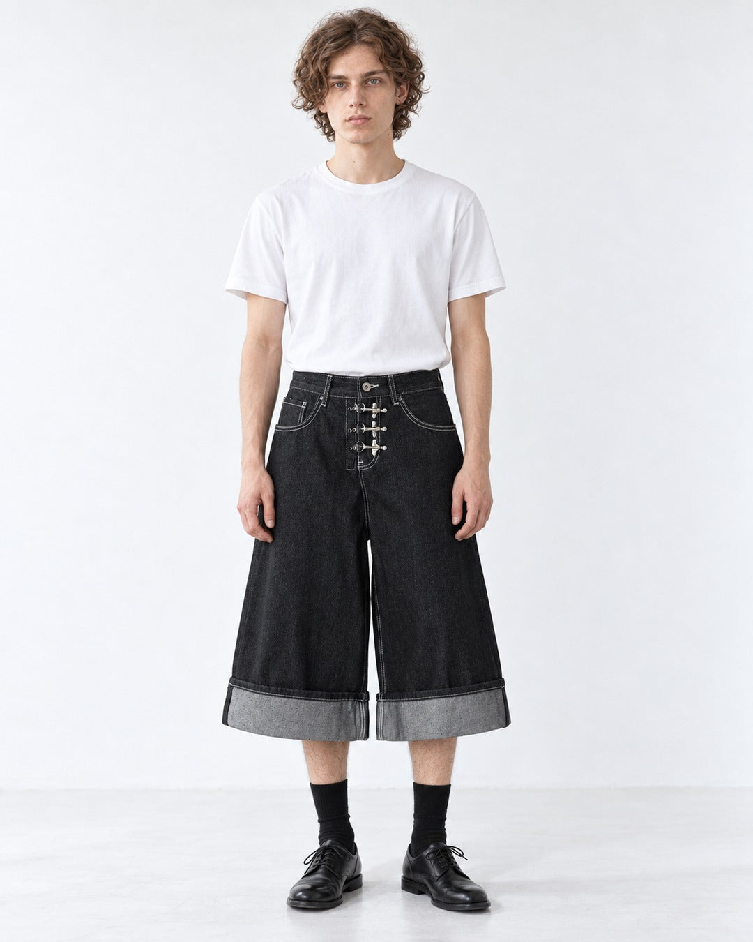 Cropped Wide-Leg Pants with Cuffed Hem