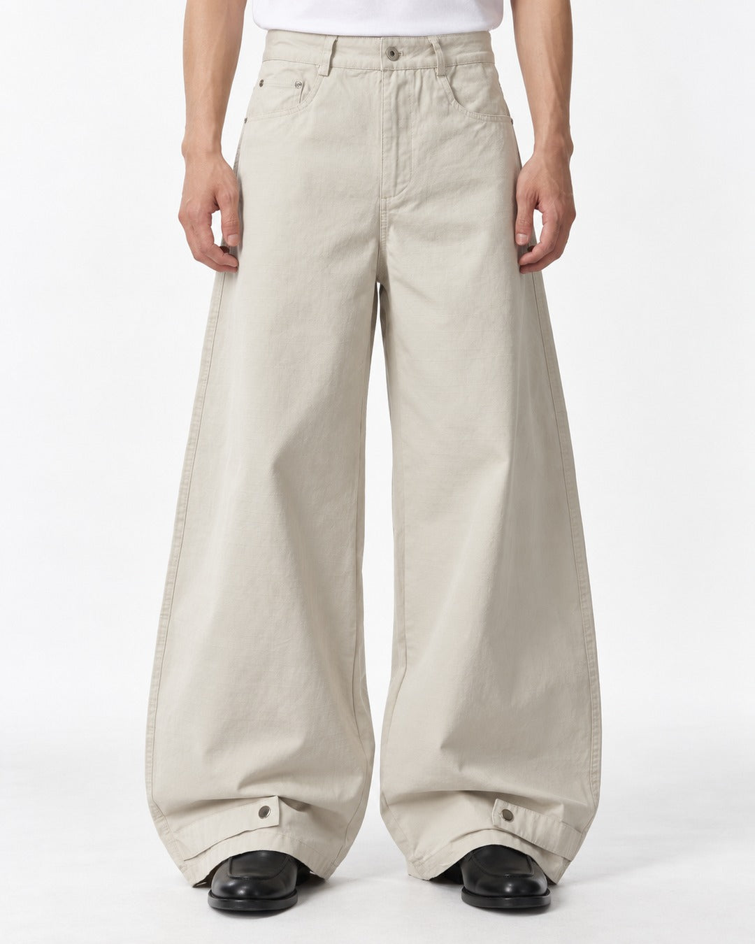 Snap-Cuff Wide-Leg Trousers with Coin Pocket