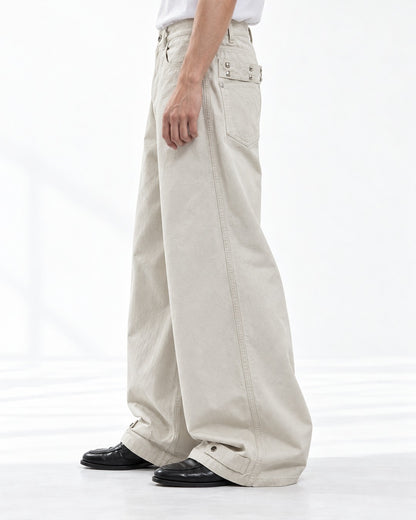 Snap-Cuff Wide-Leg Trousers with Coin Pocket