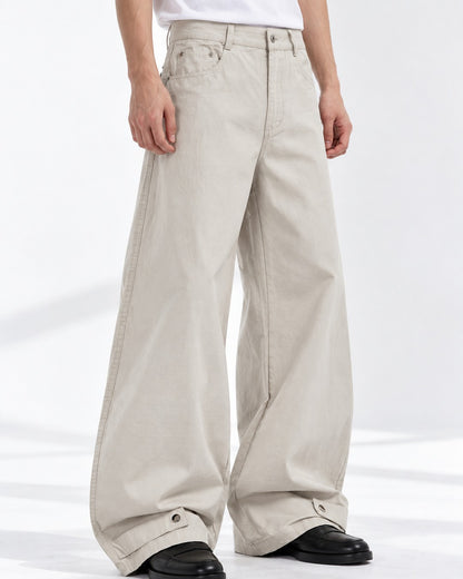 Snap-Cuff Wide-Leg Trousers with Coin Pocket