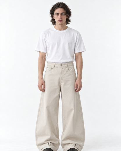Snap-Cuff Wide-Leg Trousers with Coin Pocket