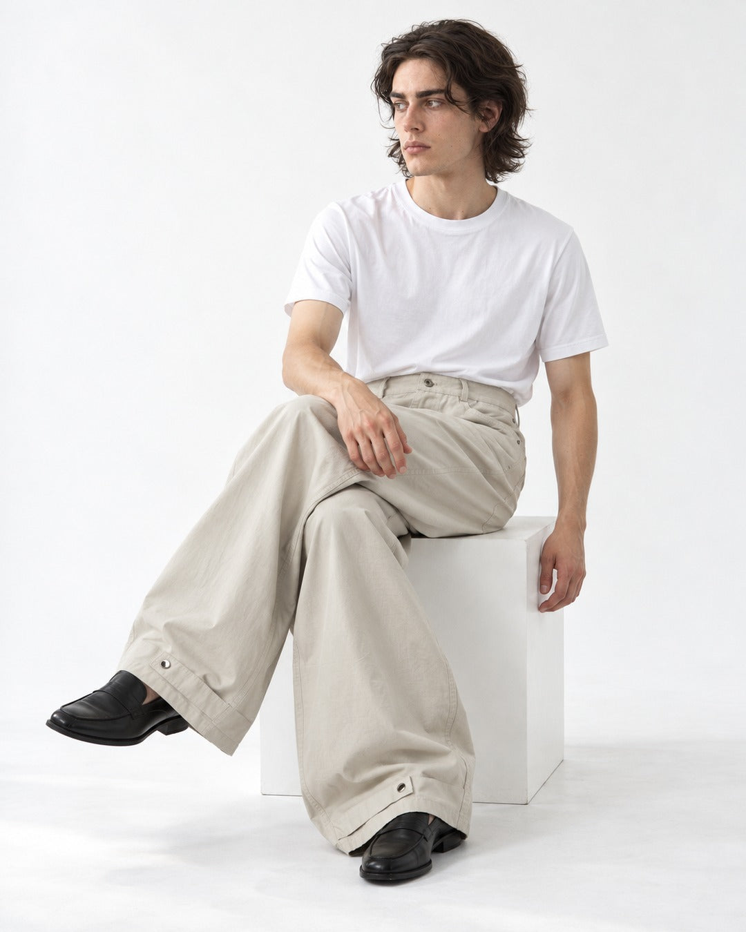 Snap-Cuff Wide-Leg Trousers with Coin Pocket