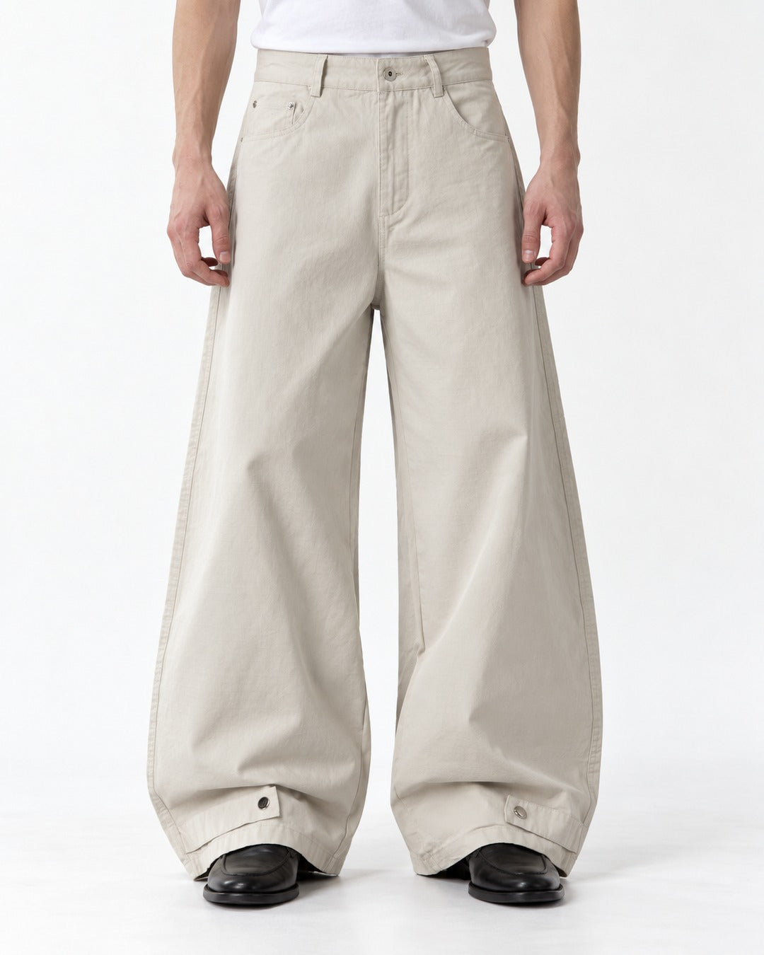 Snap-Cuff Wide-Leg Trousers with Coin Pocket
