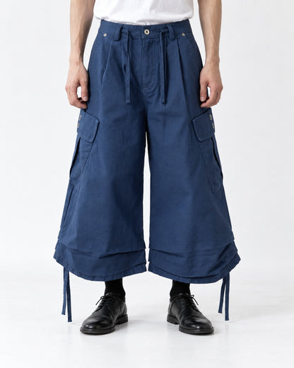 Pleated Drawstring-Hem Rivet Cargo Pants
