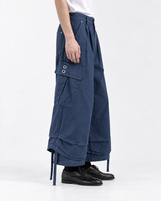 Pleated Drawstring-Hem Rivet Cargo Pants