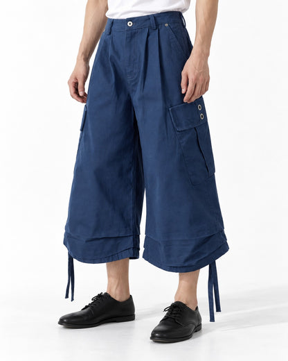Pleated Drawstring-Hem Rivet Cargo Pants