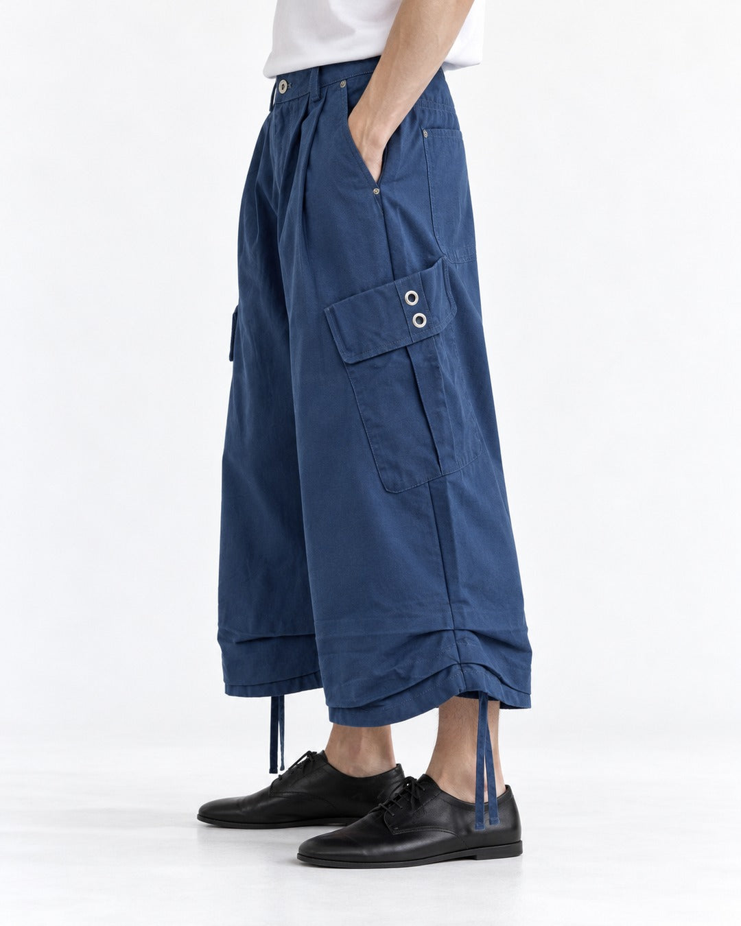 Pleated Drawstring-Hem Rivet Cargo Pants