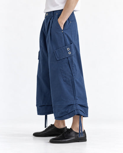Pleated Drawstring-Hem Rivet Cargo Pants