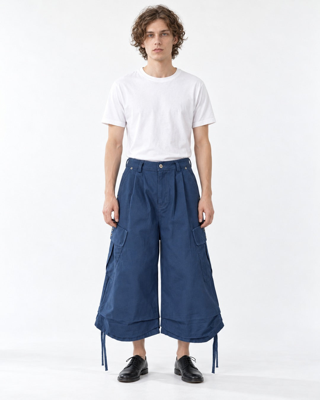 Pleated Drawstring-Hem Rivet Cargo Pants