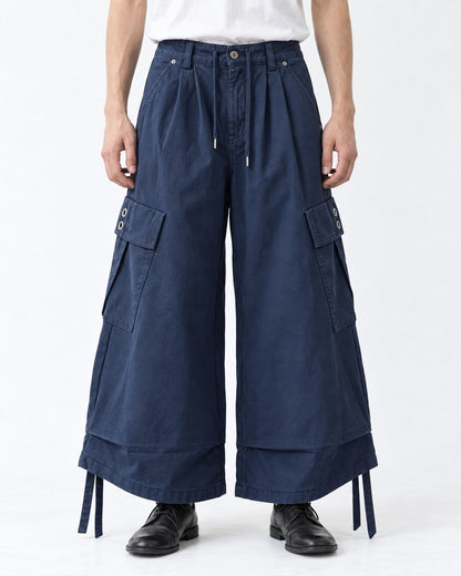 Pleated Drawstring-Hem Rivet Cargo Pants