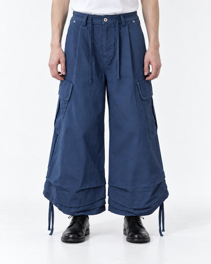Pleated Drawstring-Hem Rivet Cargo Pants