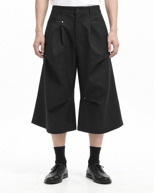 Pleated Wide-Leg Cropped Pants
