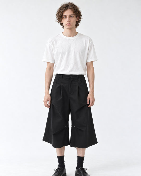 Pleated Wide-Leg Cropped Pants