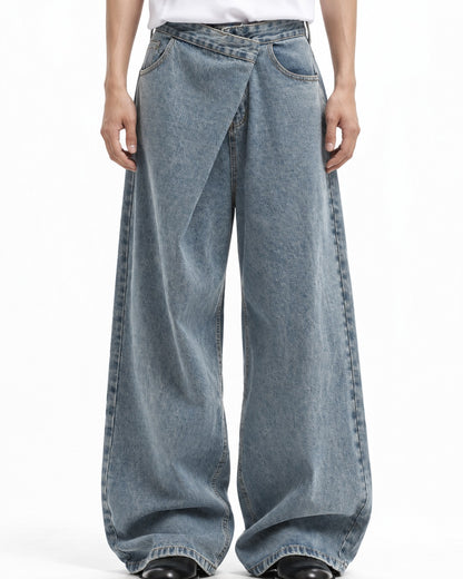 Wrap Front Wide-Leg Jeans