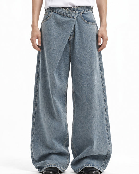Wrap Front Wide-Leg Jeans