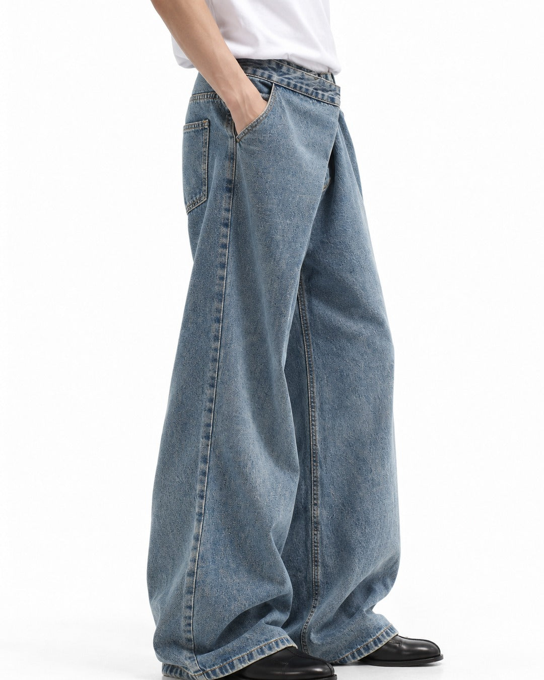 Wrap Front Wide-Leg Jeans