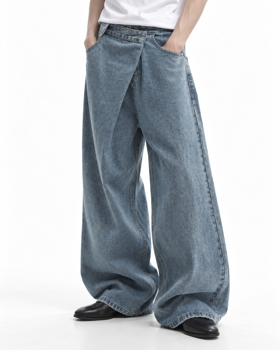 Wrap Front Wide-Leg Jeans