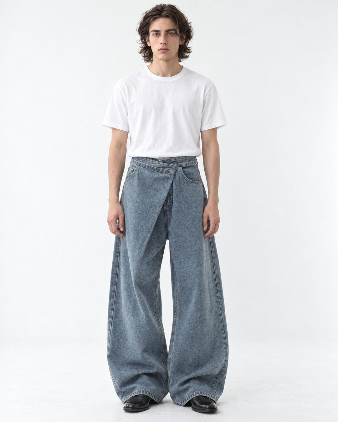 Wrap Front Wide-Leg Jeans