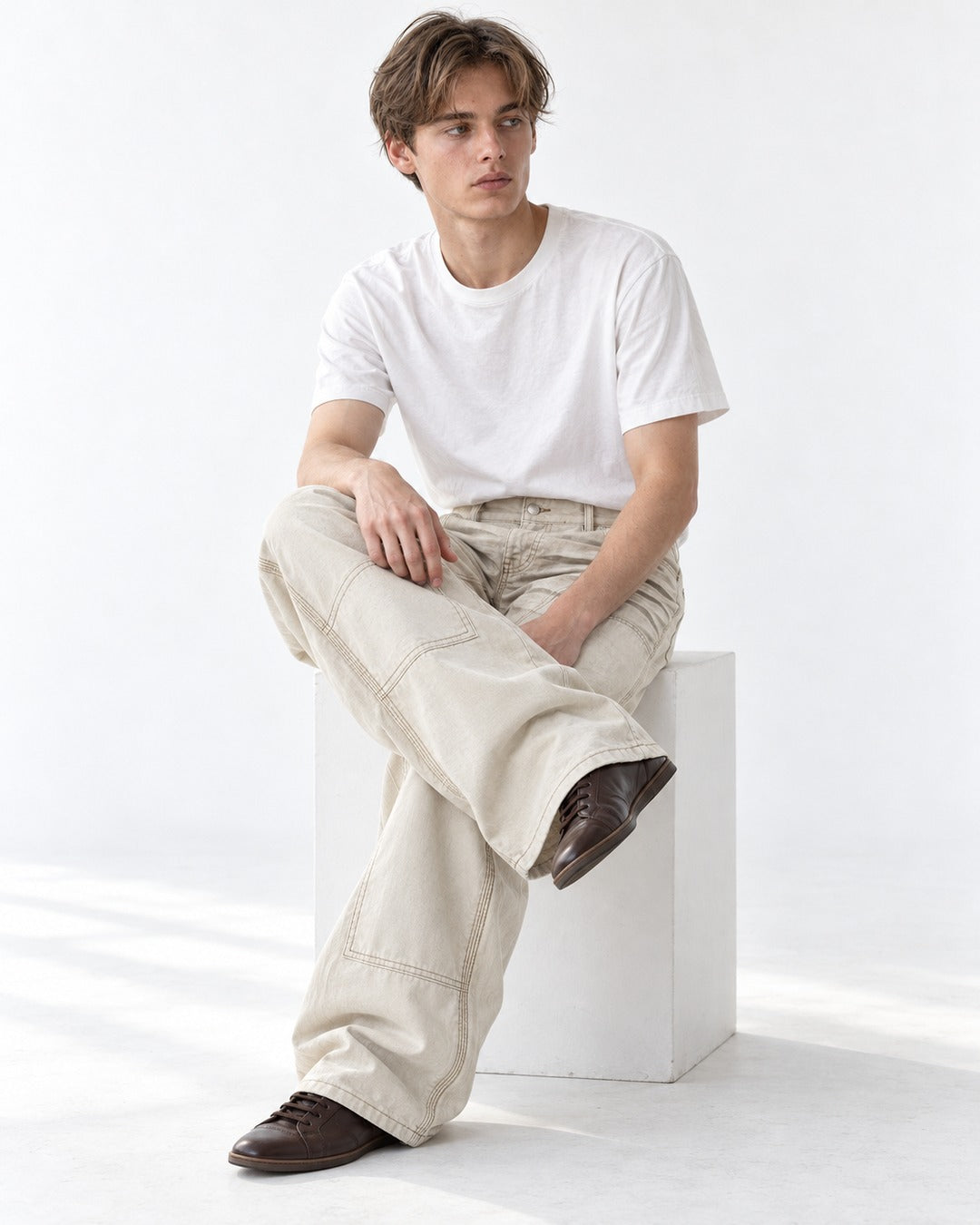 Double Stitch Carpenter Wide-Leg Jeans