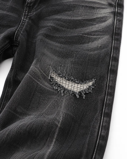 Ripped Whisker-Fade Wide-Leg Jeans