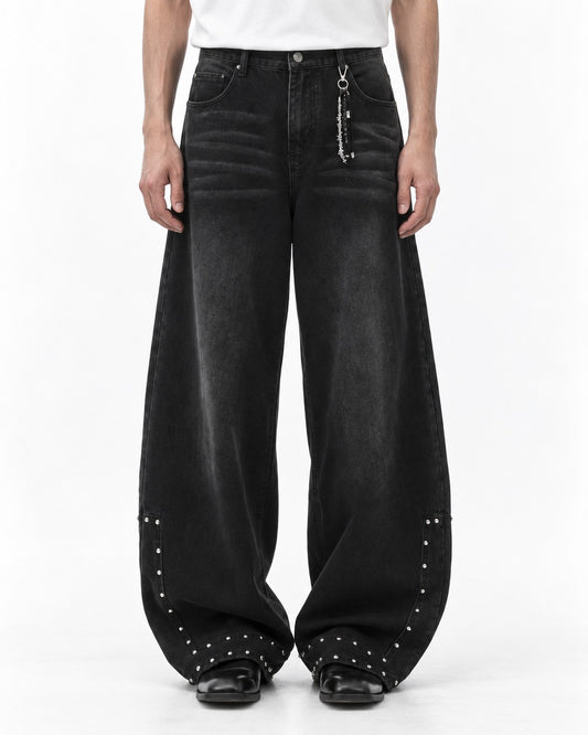 Rivet-Hem Barrel-Leg Jeans