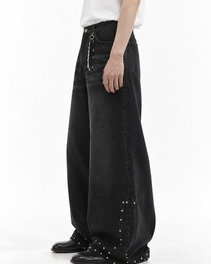 Rivet-Hem Barrel-Leg Jeans