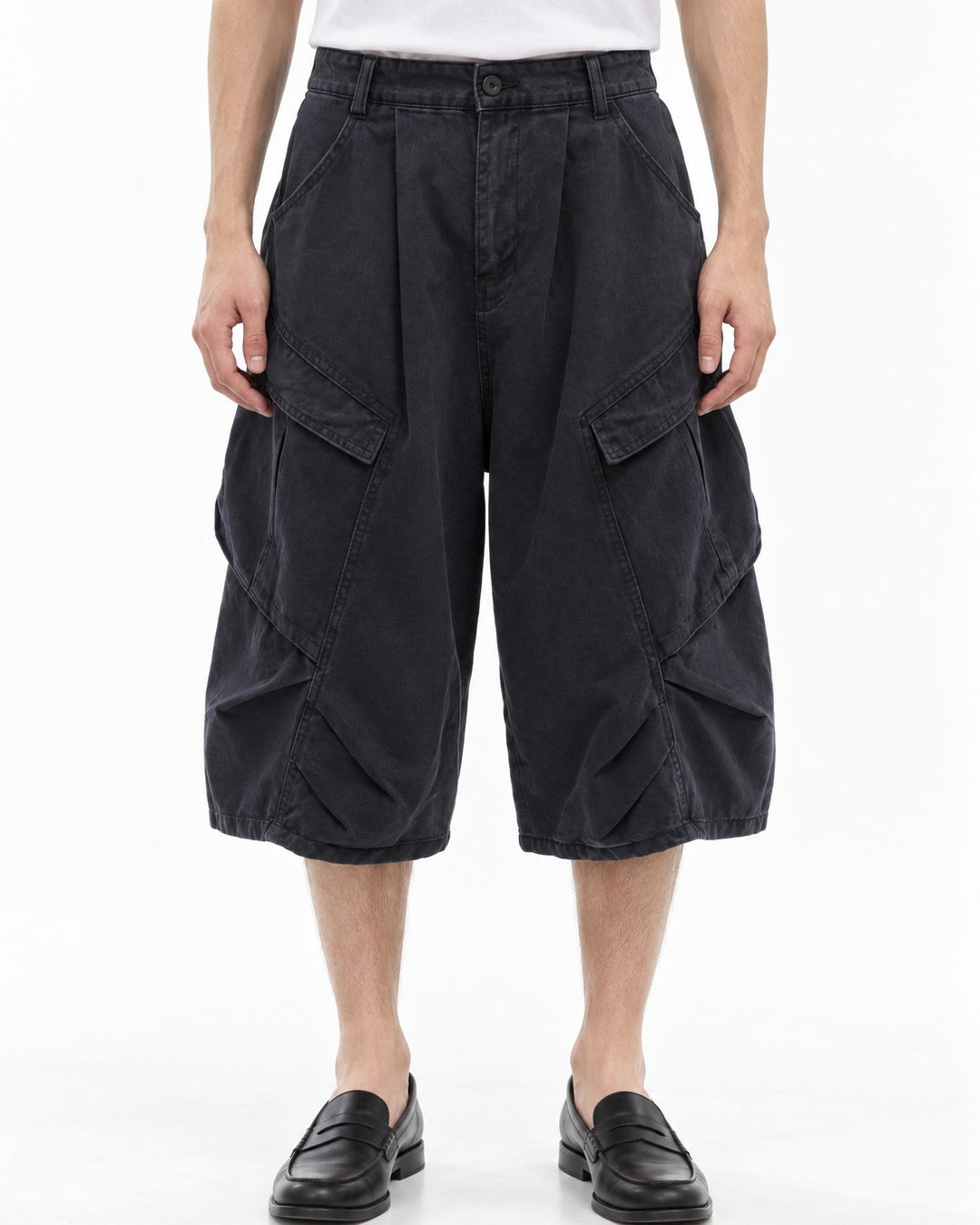 Wide-Leg Cargo Shorts with Multiple Pockets