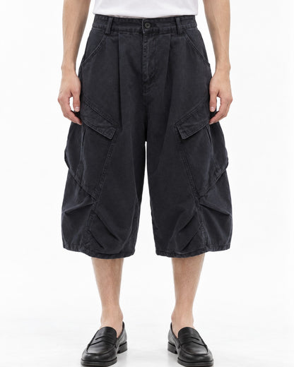 Wide-Leg Cargo Shorts with Multiple Pockets