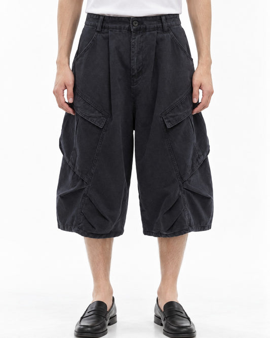 Wide-Leg Cargo Shorts with Multiple Pockets