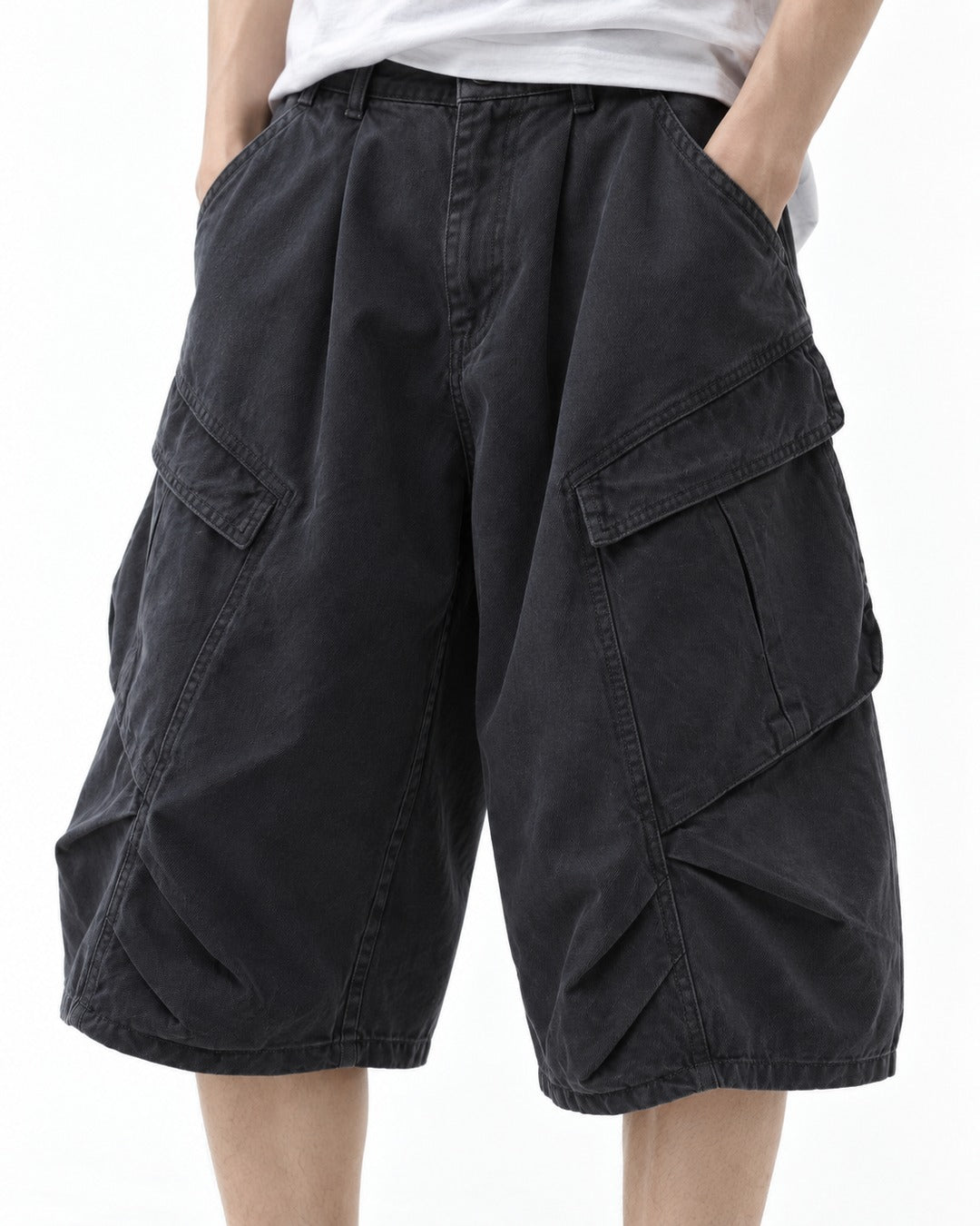 Wide-Leg Cargo Shorts with Multiple Pockets