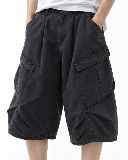 Wide-Leg Cargo Shorts with Multiple Pockets