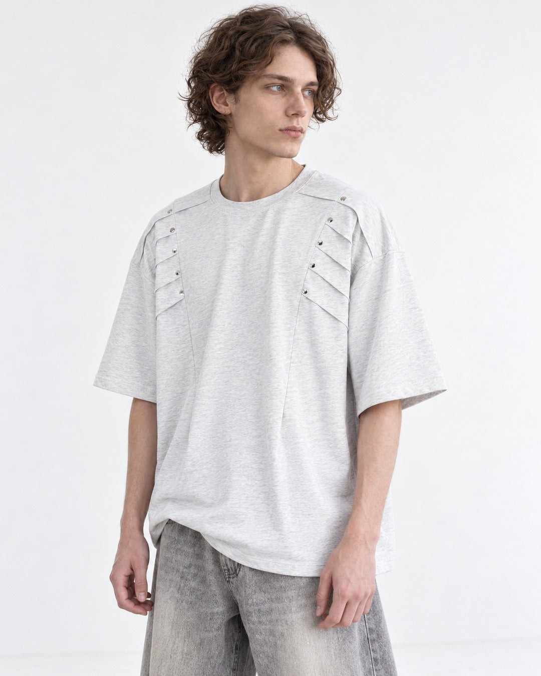 Tee with Rivet-Studded Yoke