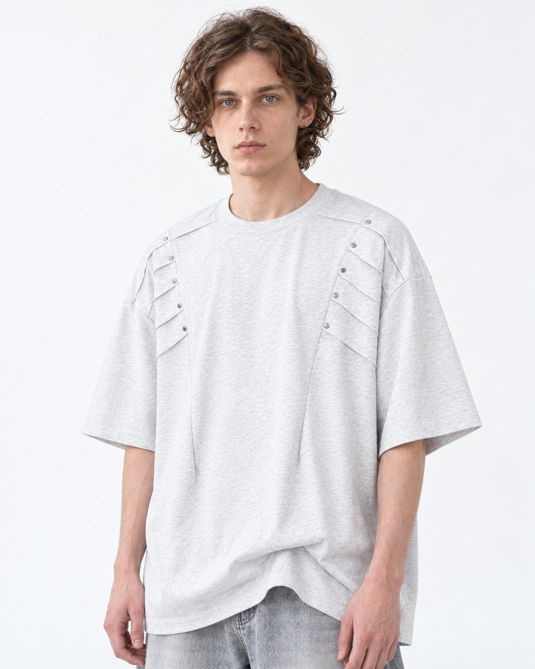 Tee with Rivet-Studded Yoke