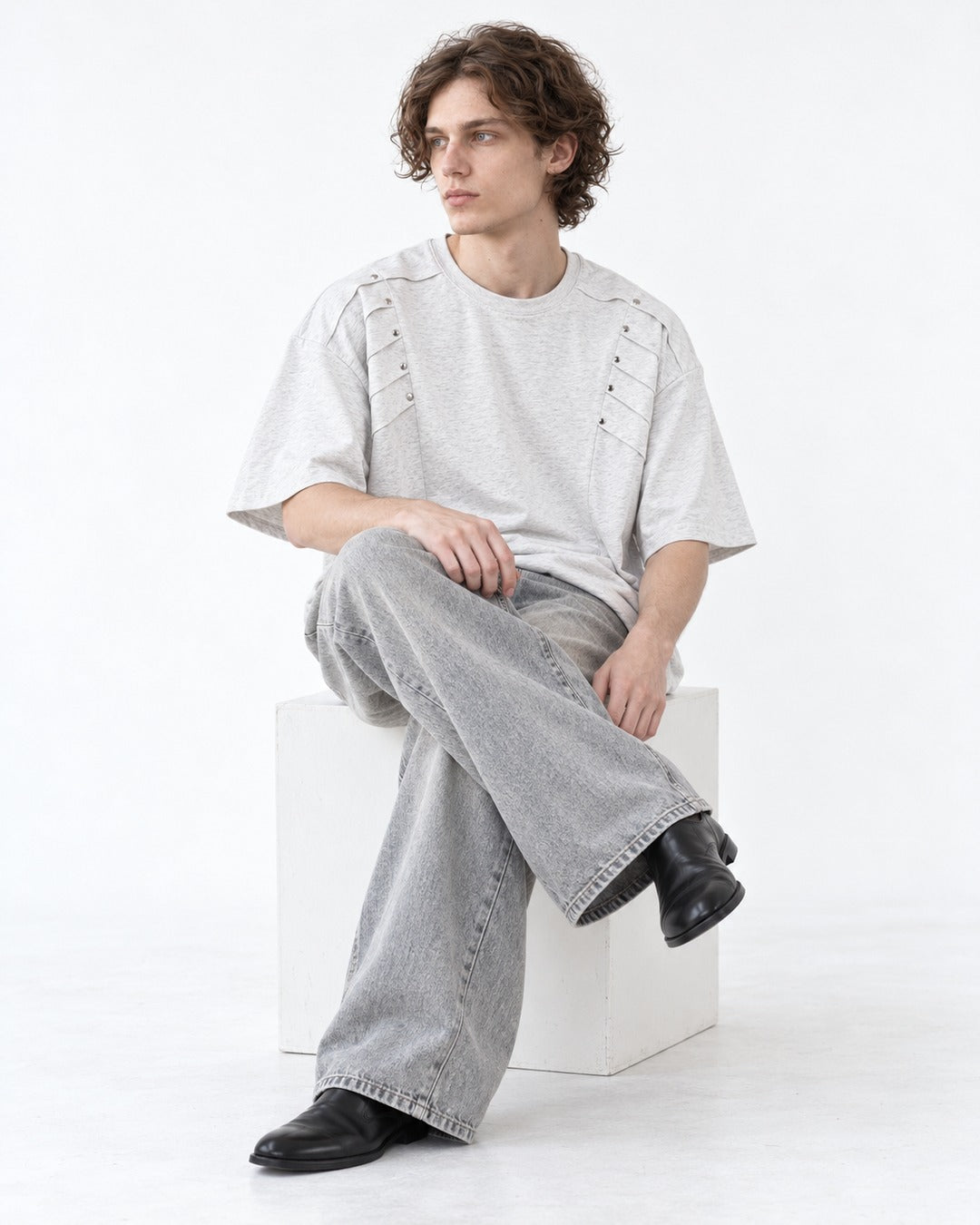 Tee with Rivet-Studded Yoke
