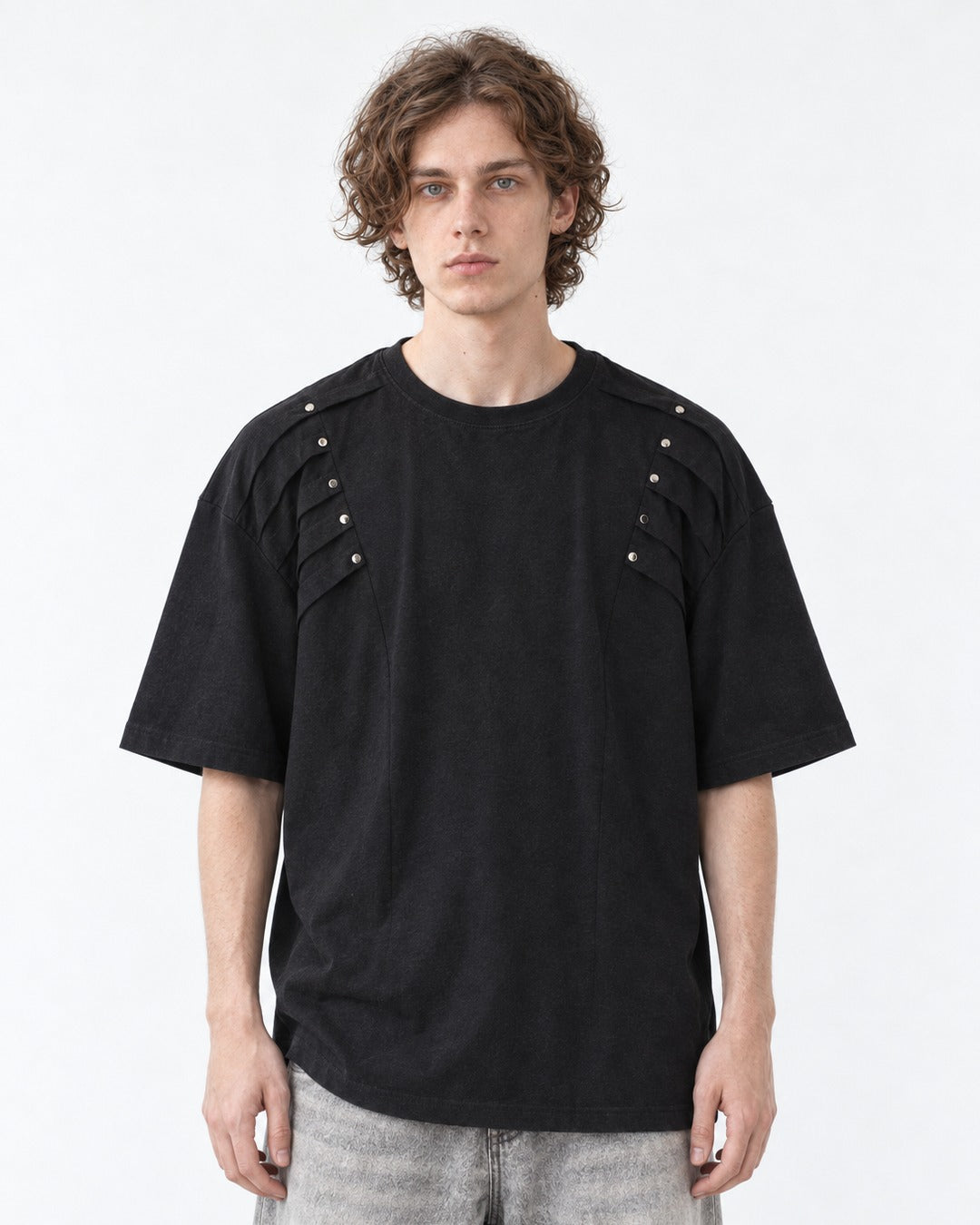 Tee with Rivet-Studded Yoke