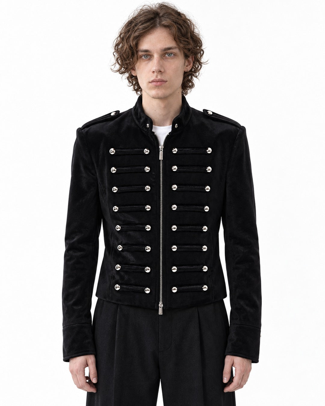 Cropped Button-Row Military Jacket