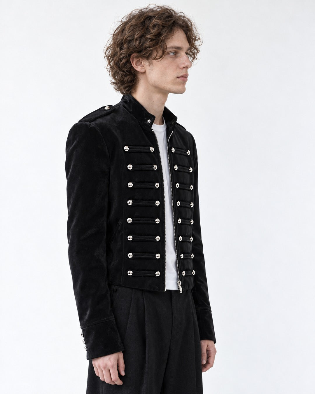 Cropped Button-Row Military Jacket