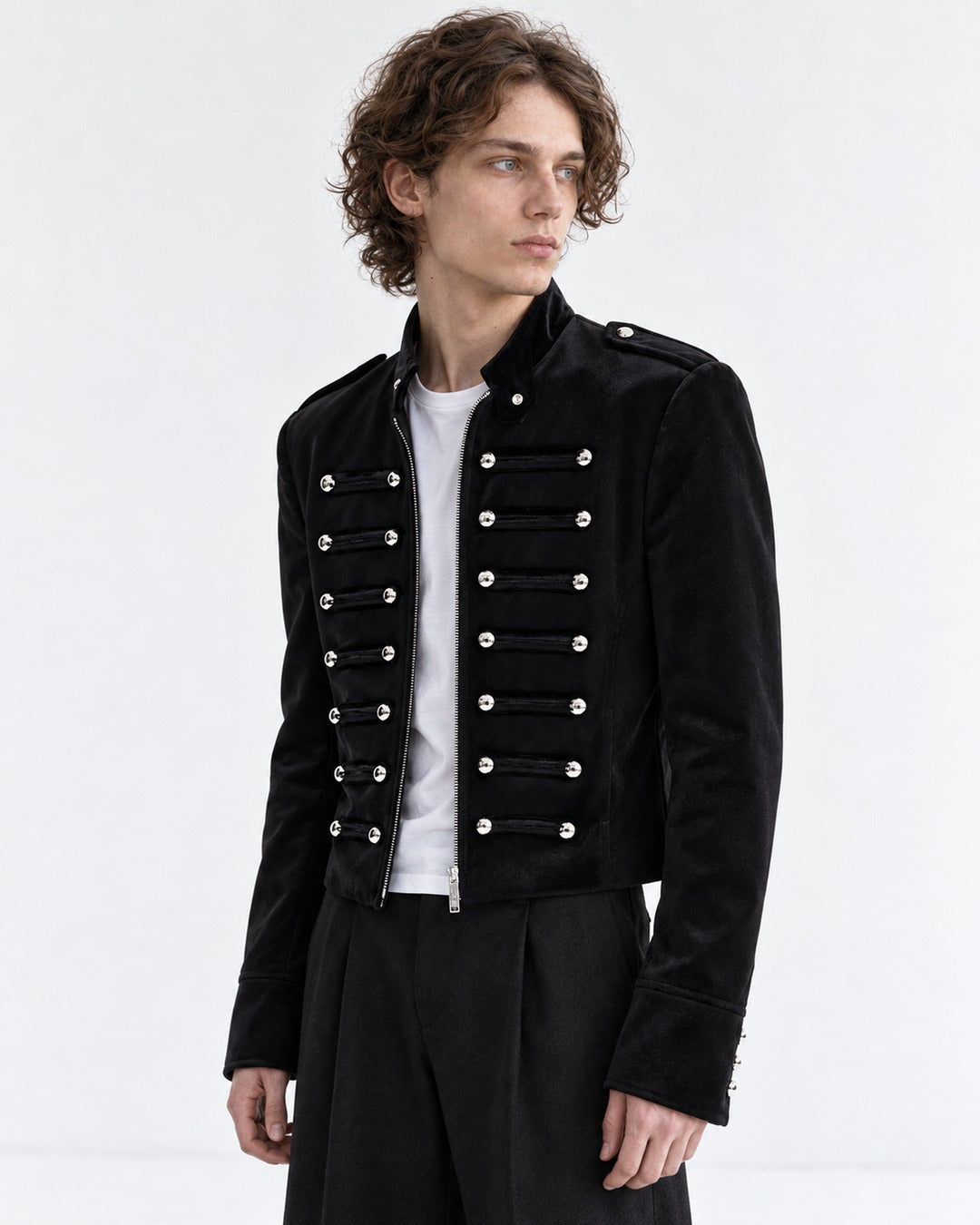 Cropped Button-Row Military Jacket